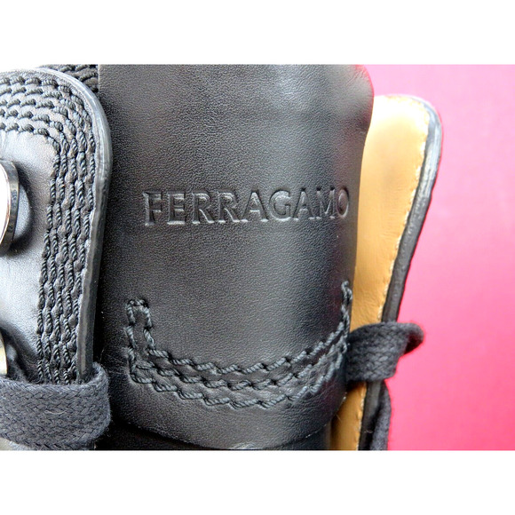 NIB FERRAGAMO FARAWAY BLACK LEATHER LOGO PLATFORM LACE ZIP COMBAT BOOTS 10 M main image 14